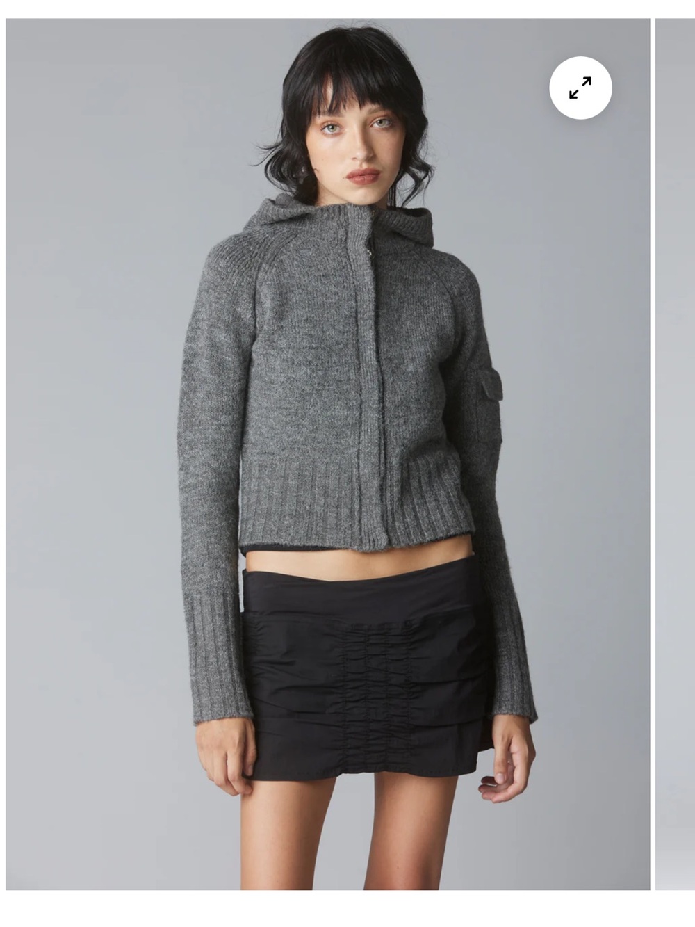 UNIF Xtro Sweater: Gray Hooded Cropped Knit Cardigan